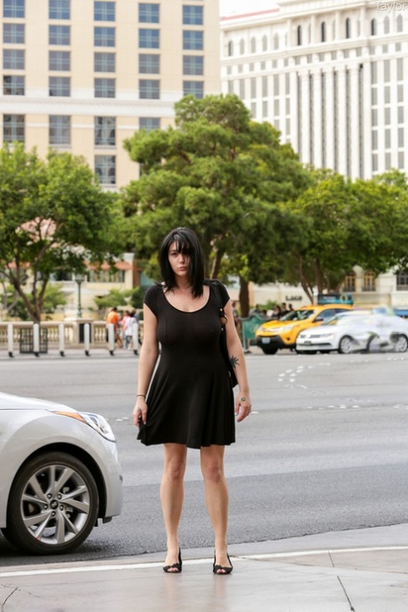 Amateur MILF in a hot dress Taylor teases with her big cleavage in public