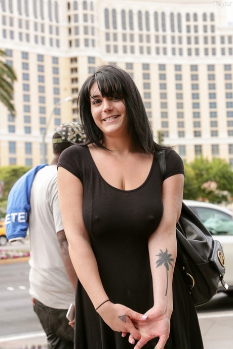 Amateur MILF in a hot dress Taylor teases with her big cleavage in public